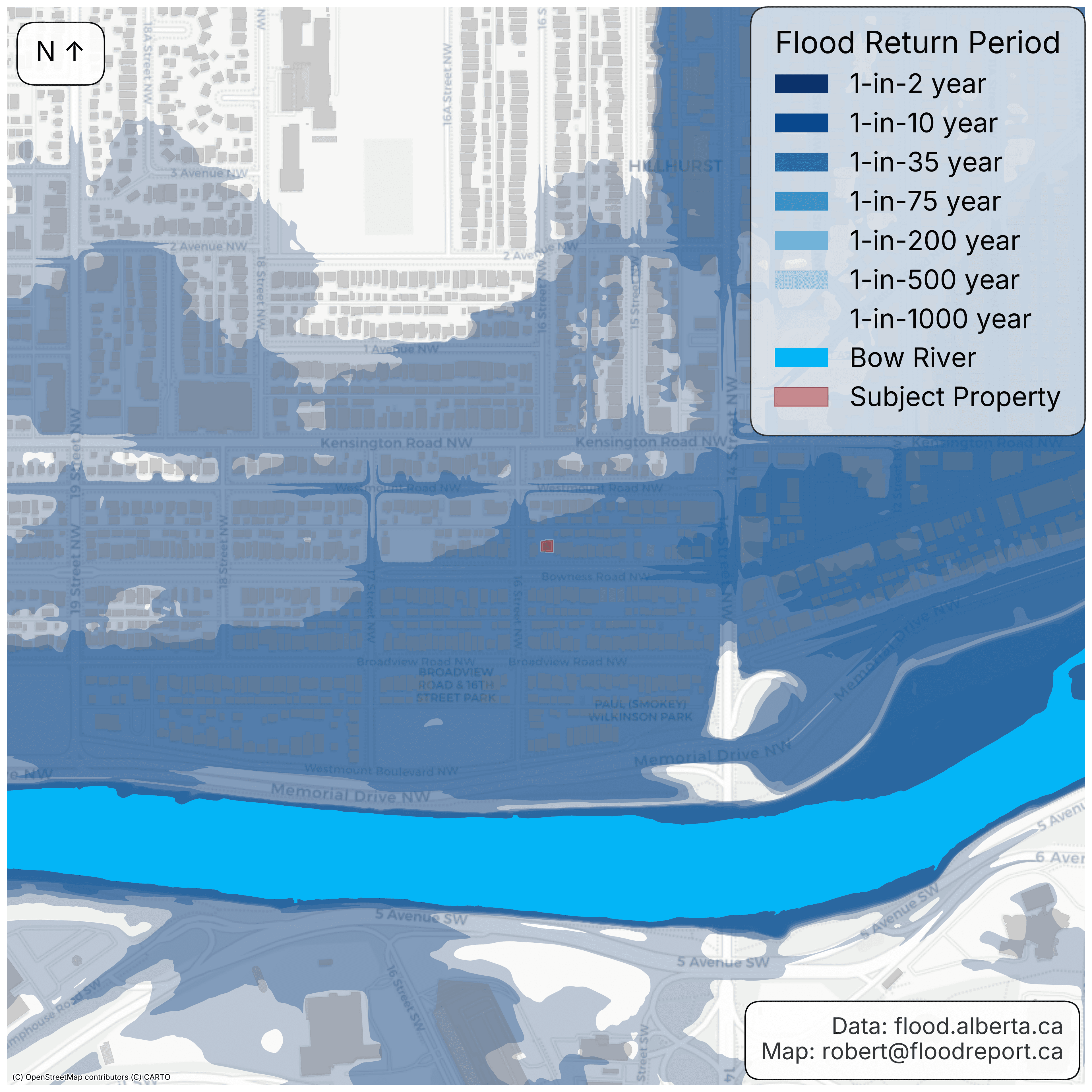 Example flood risk map showing property location and flood zones